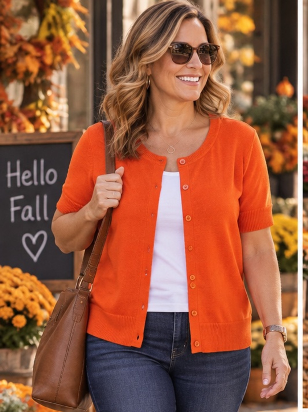 august silk Bright Orange Short-Sleeve Button-Front 12/14 XL Cardigan